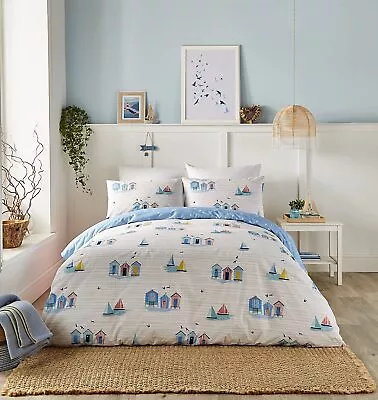 Nautical Beach Hut Duvet Cover Reversible Bedding Set • £14.99