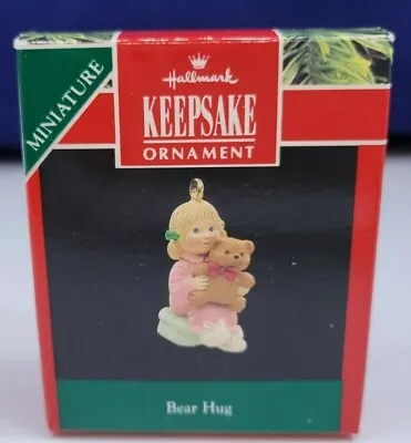 Vintage Hallmark Miniature Mini Christmas Ornament 1990 Bear Hug Girl Teddy  • $14.99