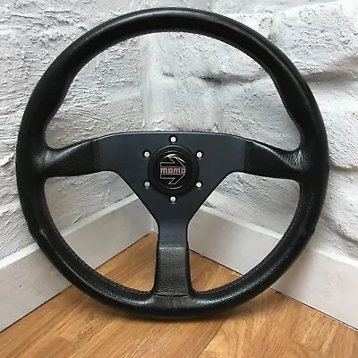 Genuine Momo Monte Carlo Black Leather Red Stitch 340mm Steering Wheel. 1988. 7D • $370.73