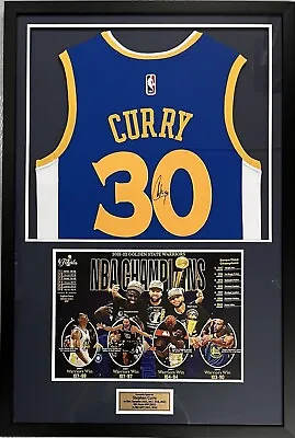 STEPHEN CURRY Signed Jersey NBA Golden State Warriors +ChampionsPrint Framed COA • $1995