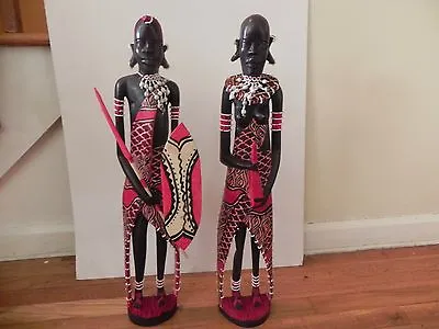Arts Of Africa - Masai Male/ Female - Kenya - 24  Height X 5  Wide / PAIR • $250