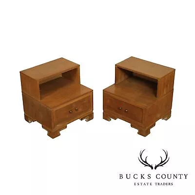 Mid Century Modern James Mont Inspired Pair Walnut Step Nightstands • $635