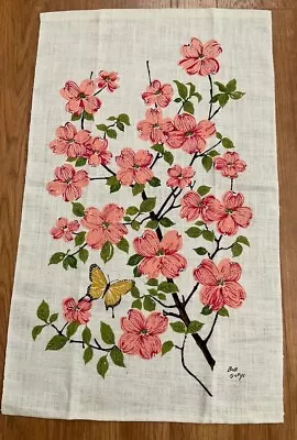 Bob Goryl Kay Dee Tea Towel Floral Pink Dogwood Butterflies Vintage NOS Cottage • $10