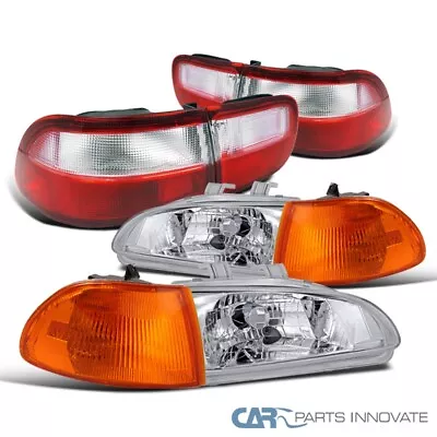 Fits 92-95 Civic 4Dr Clear Headlights+Amber Corner Lamps+Red/Clear Tail Lights • $151.86