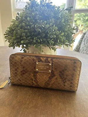 Michael Kors Electronic Sand Brown Python Leather Phone Case Wallet Clutch Euc • $35