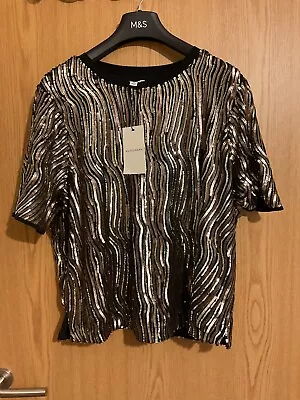 M&S Autograph Women Gold Mix Sequin Top UK 18.Marks And Spencer BNWT • £22