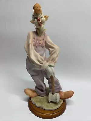 Vintage Bisque Porcelain Clown Squirrel On His Head Figurine Wooden Base • $12.50