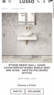 LUSSO STONE - Stone Resin Wall Hung Countertop Basin Shelf - 660mm Wide - NEW! • £90