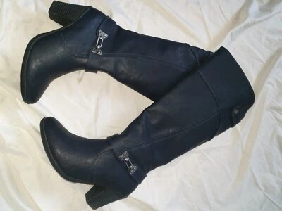 £14.99 • Buy Ladies Blue Knee High Faux Leather Boots By PAVERS Size Eur 38