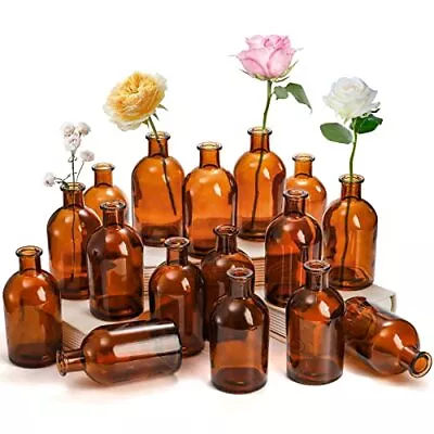 16 Pack Amber Glass Bud Vase 8 Oz Living Bud Vases Small Vases For Flowers De... • $40.65