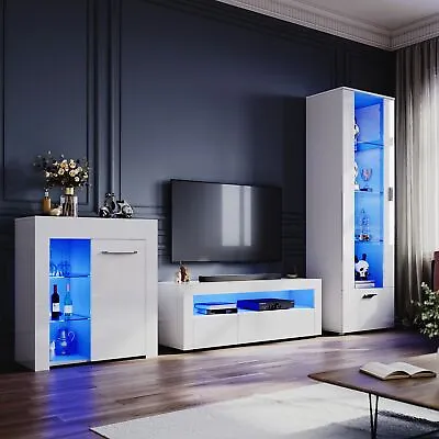High Gloss Living Room Furniture Set LED TV Stand Unit Cabinet Display Sideboard • £79.99