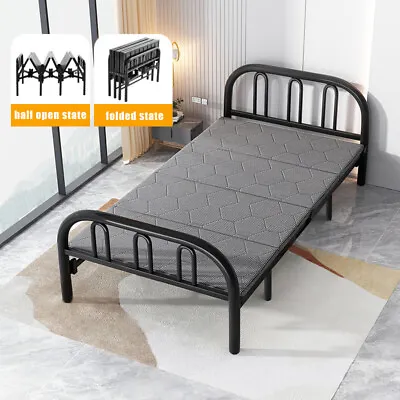 Folding Single Bed Frame 3FT Guest Bed Home Dorm Collapsible Bedstead Headboard • £98.95