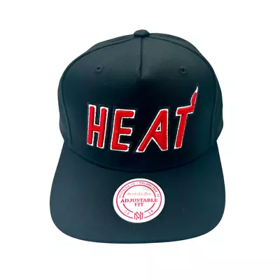 Miami Heat Hat - Black NBA Team Colour Wordmark Logo Snapback Cap - Mitchell ... • £31.28