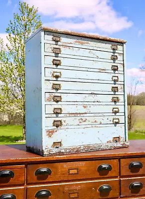 Antique Apothecary Cabinet Heller Parts Bin Tin Drawers Vintage Map Cabinet Blue • $950