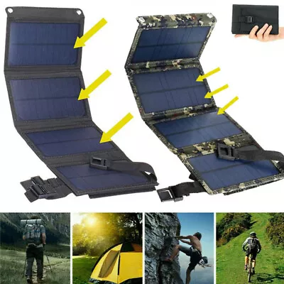 USB Solar Panel Folding Portable 80W Power Bank Outdoor Hiking Phone Charger Kit • £18.99