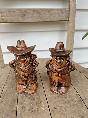 Vintage Treasure Craft Pottery Cowboy & Cowgirl Salt & Pepper Set.Made In USA  • $11