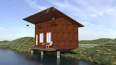 Small Cabin House Plan With Blueprint PDF DWGfile 3D Design Image - 341 Sqft • $6