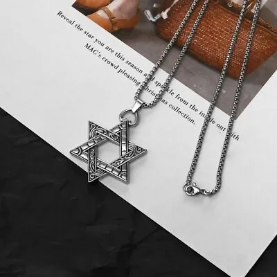 MENDEL Large Mens Stainless Steel Jewish 6 Point Star Of David Pendant Necklace • $5.20