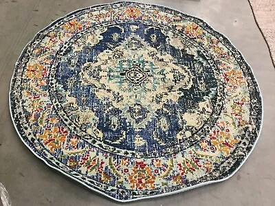 NAVY / LIGHT BLUE 5' X 5' Round Flaw In Rug Reduced Price 1172649754 MNC243N-5R • $40