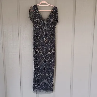 Pisarro Nights Beaded Mesh Column Gown Size 12 Women Mother Of Bride Dress • $78