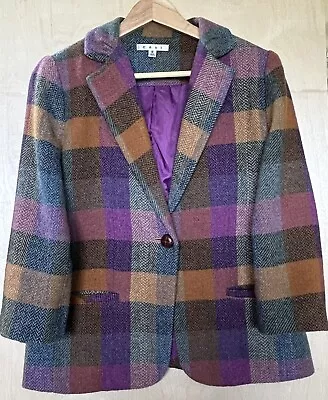 CAbi #927 Happy Jacket Plaid Wool Blend Blazer Multicolor 3/4 Sleeve Size 6 • $30.06