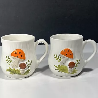 Two 2 Vintage Retro Mushroom Coffee Mugs Tea Cups Made In Canada • $24.99