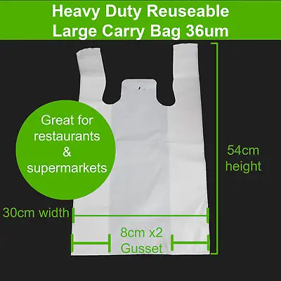 (Reusable) Heavy Duty Plastic Shopping Bags Singlet Grocery Carry Bag 36um • $119.80