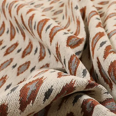 Orange & White Tribal Ikat Jacquard Chenille Upholstery Cushion & Curtain Fabric • £1.99