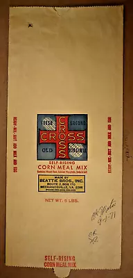 $15 • Buy Vintage Paper Sack Bag - CROSS CORN MEAL MIX, BEATTIE BROS MECHANICSVILLE VA  71