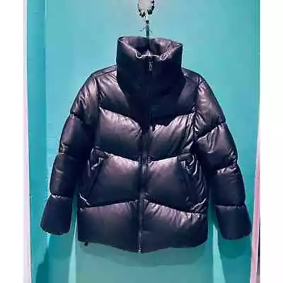 Mossimo Dutti Leather Goose Down Black Puffer Jacket- Women's Small • $80