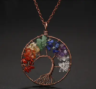 7 Chakra Natural Gemstone Balance Tree Of Life Pendant Healing Energy Necklace • $7.99