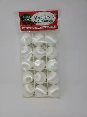 Vintage 15 White Satin Wrapped Ball Christmas Tree Ornaments • $15