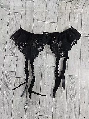 Vintage 90s Victoria Secrets Black Floral Lace Satin Garter Belt USA Size M / L  • $23.75