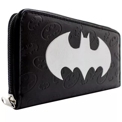 Batman Caped Crusader Embossed Bat Emblem Black Clutch Coin & Card Purse • $42.89