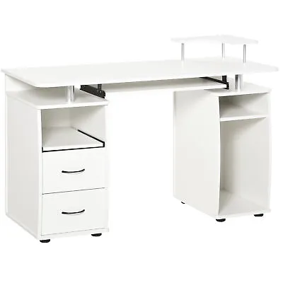 HOMCOM Computer Office Desk Table Workstation W/  Keyboard Tray Drawer White • £95.99