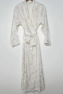VTG Victoria's Secret Robe Small  White Long Bridal Jacquard  Kimono Gold Label • $88