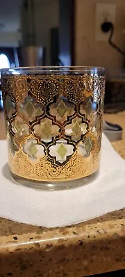 Vintage Culver Valencia Cocktail Glass MCM 22K Gold/Green Diamond • $25