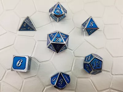 7 Piece Set Of Full Metal Dice:  Blue Eyes White Dice  Polyhedral Dice DnD • $14.85