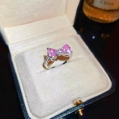 Pink Bow Adjustable Ring 925 Sterling Silver Womens Girl Jewellery Love Gift UK • £3.49