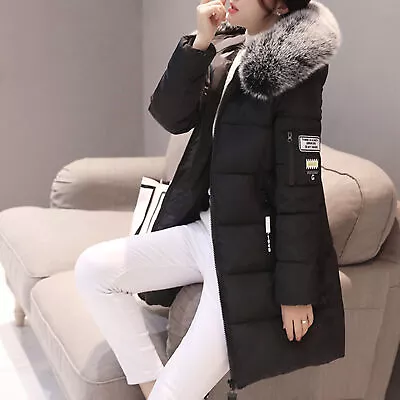 Faux Fur Collar Jacket Women Hooded Winter Coat Windproof Women's Cotton • $51.95