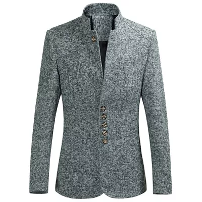 Mens Stand-up Collar Single Breasted Suit Coats Slim Fit Blazer Jacket Outwear • $67.25