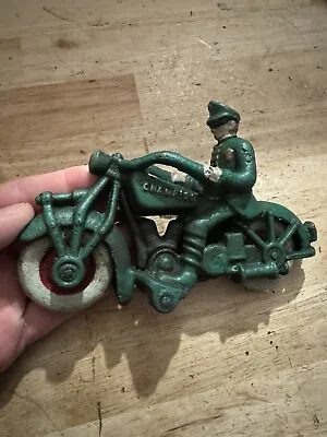 Police Motorcycle Cast Iron Patina Champion Metal Fatboy Harley Collector GIFT • $69