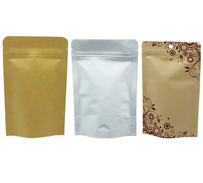 Many Styles Kraft Paper Mylar Bags W/ Aluminum Foil Lining Food Storage Pouches • £12