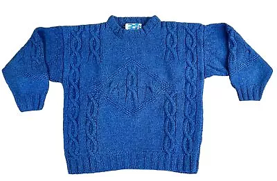 Beautiful Soft Blue Llama Wool Cable Knitted Sweater Sz L - XL  Unisex • $26