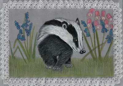 Original Parchment Craft Card Beautiful Baby Badger Amongst The Bluebells • £3.45