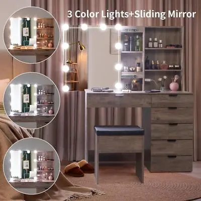 10LED Lighted Vanity Set Makeup Table Dressing Sliding Mirror W/Charging Station • $171.99