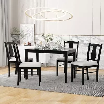 CHOU49 5-Piece Wood Rectangular 4 Upholstered Table And Chairs Setfor Kitch... • $326.26