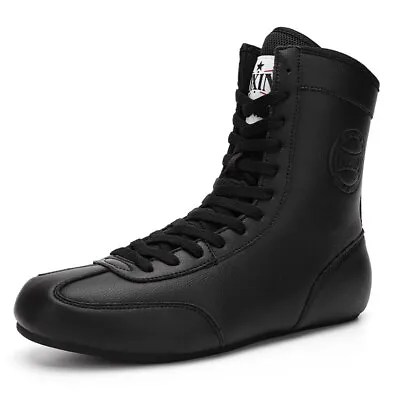 Male Professional Boxing Shoes Wrestling Leather High Top Fighting Boots Walking • $63.96