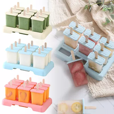 9X Ice Lolly Cream Maker Mold Tray DIY Popsicle Mould Yogurt Icebox With Sticks • £5.59