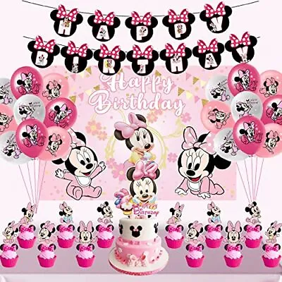 Decoracion De Minnie Mouse Cumpleaños Globos Fondo Y Toppers Para Fiestas Niñas • $36.32
